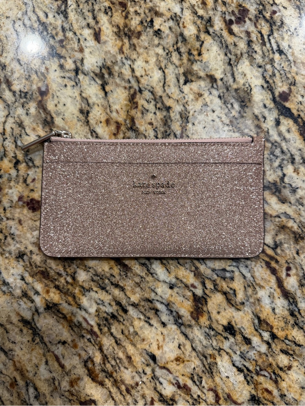 kate spade Rose Gold Glitter Card Holder with Zip
